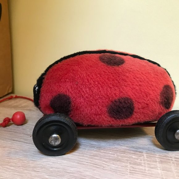 VINTAGE MERRYTHOUGHT BRAND LADYBUG LADY BIRD ON WHEELS PULL TOY - Picture 6 of 6